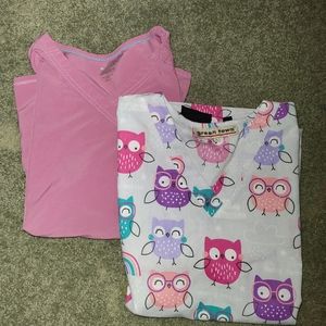 2 scrub tops, size large